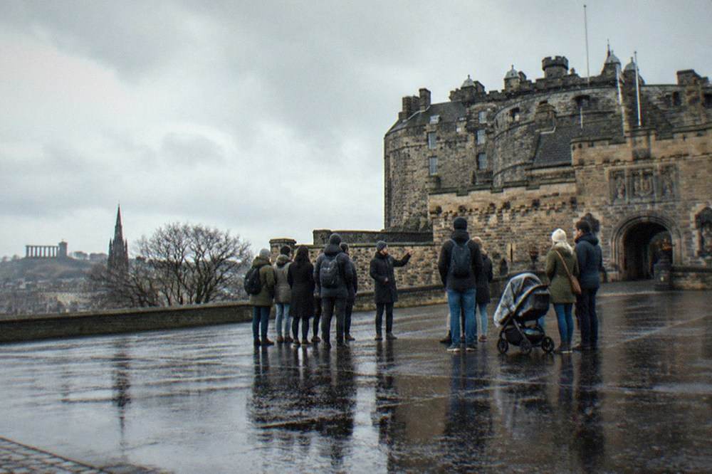 The castle esplanade and gatehouse under a wide sky